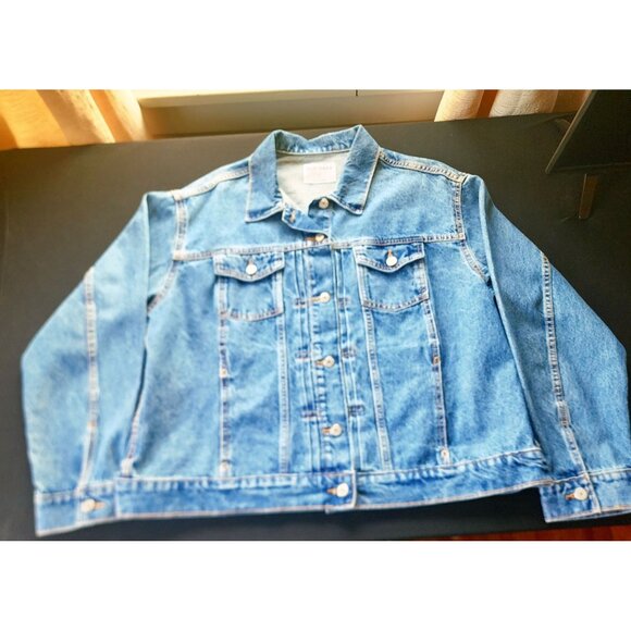Denim Trucker Utility Jacket Relaxed Fit Medium Wash Lagenlook XL - Picture 1 of 9
